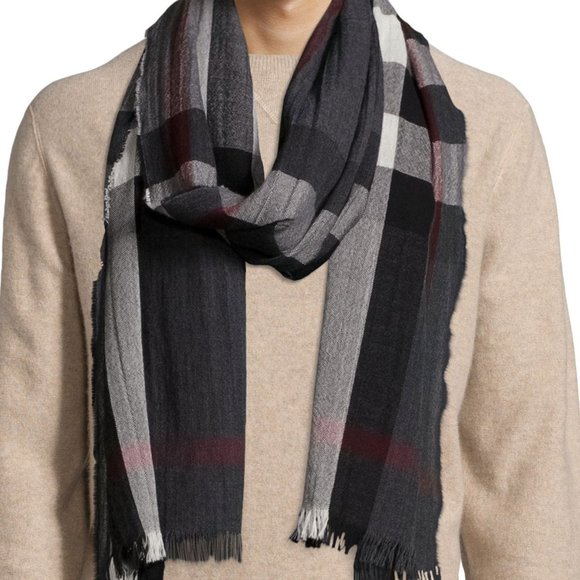 NWT BURBERRY TONAL LIGHTWEIGHT CHECK WOOL CASHMERE SCARF - Picture 4 of 6